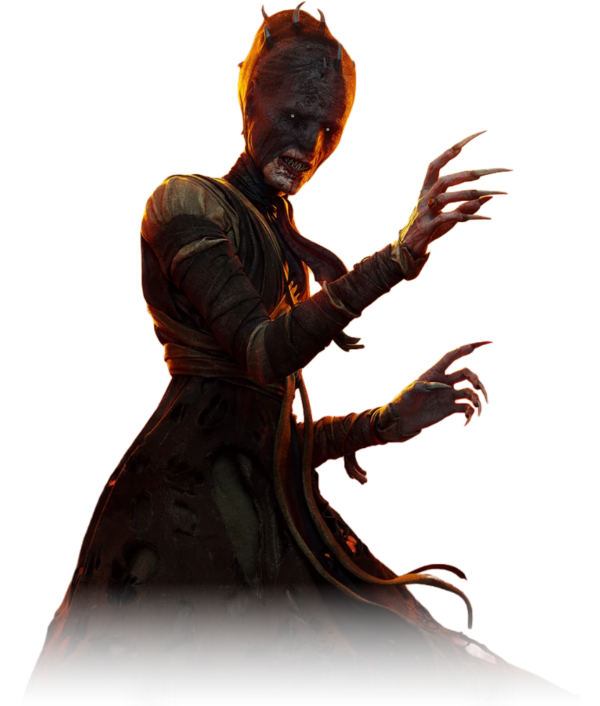 Official character art of Xanthe holding her hands like vampiric claws