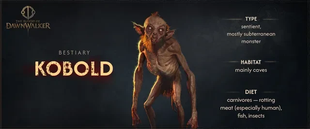 Official bestiary card showing a lean, long-limbed Kobold