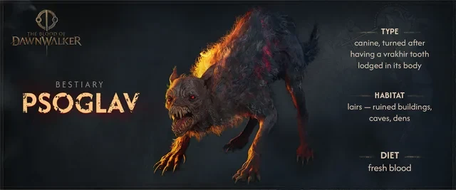 Official bestiary card showing a corrupted, wolf-like Psoglav
