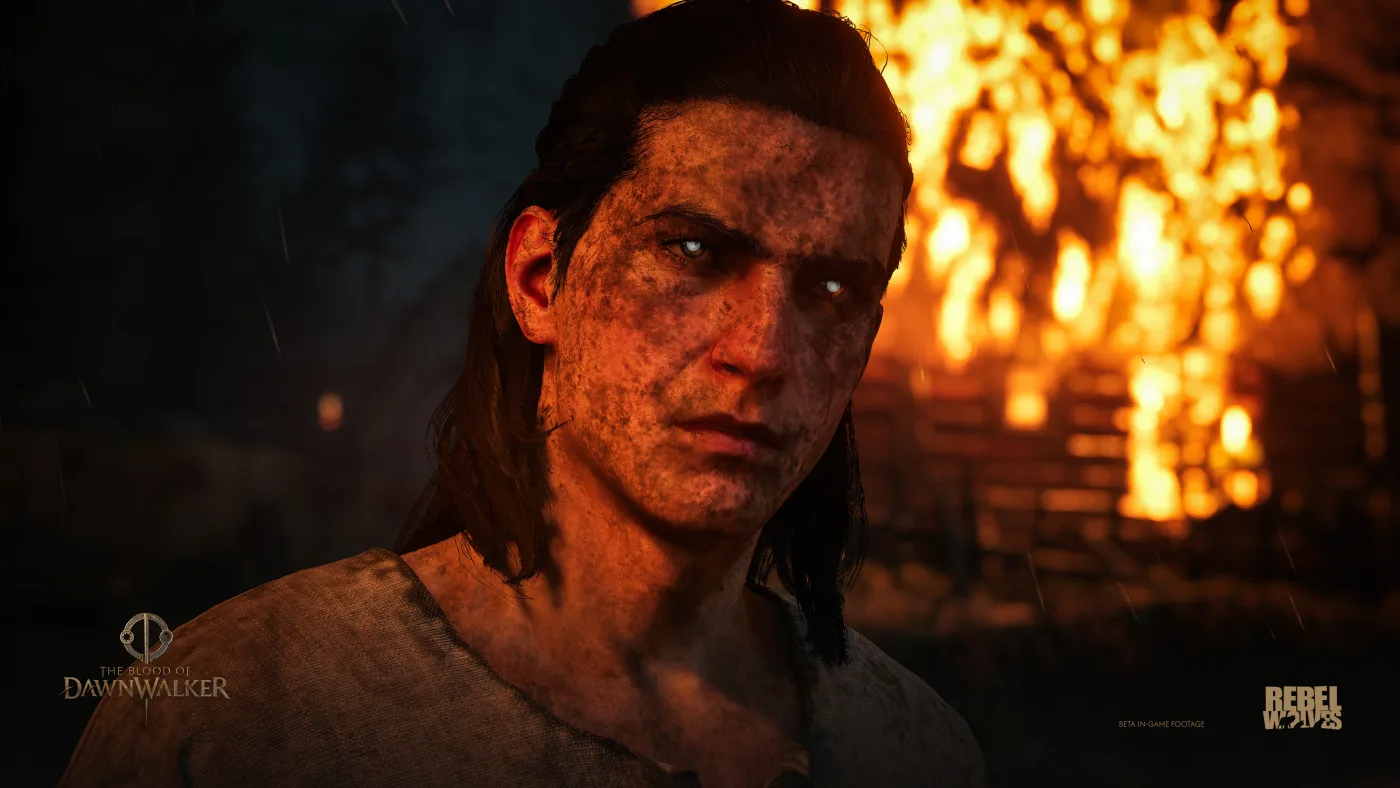Official close-up of Coen with arm runes representing the game's progression paths